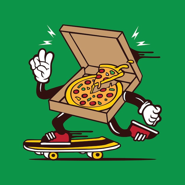 Vektor pizzakarton skateboard charakter design