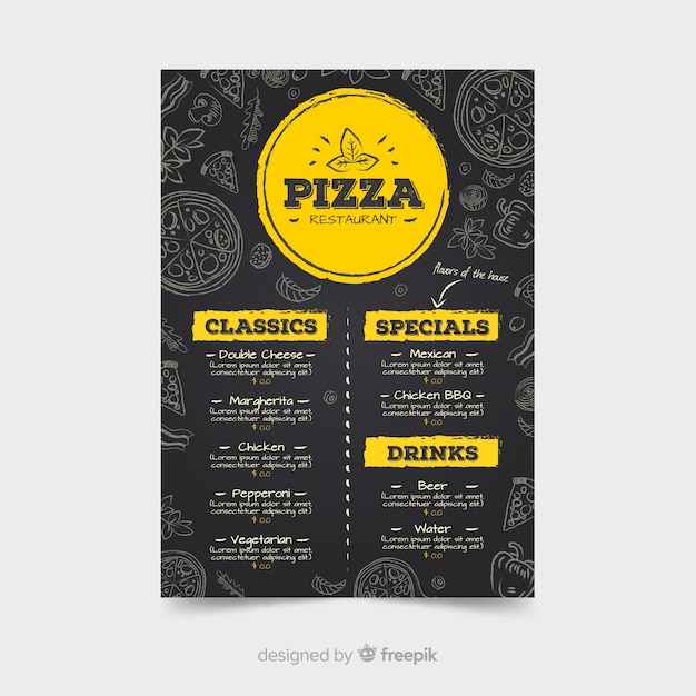 Pizzarestaurantmenüschablone mit Tafelart