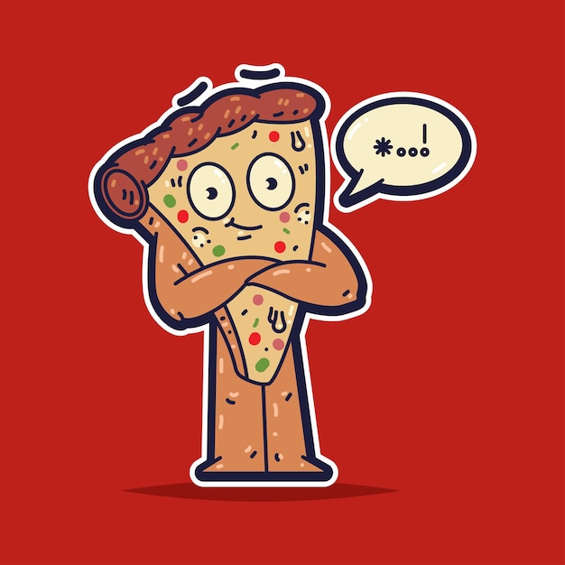 Pizzastück mit sprechblasen-vektor-cartoon-figur