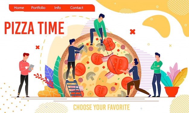 Vektor pizzeria landing page mit pizza time motivation
