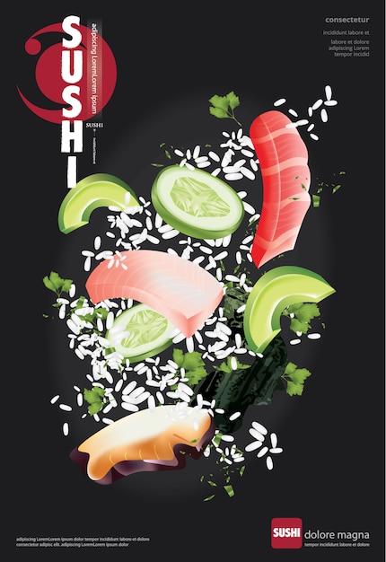 Vektor plakat der sushi-restaurant-vektorillustration