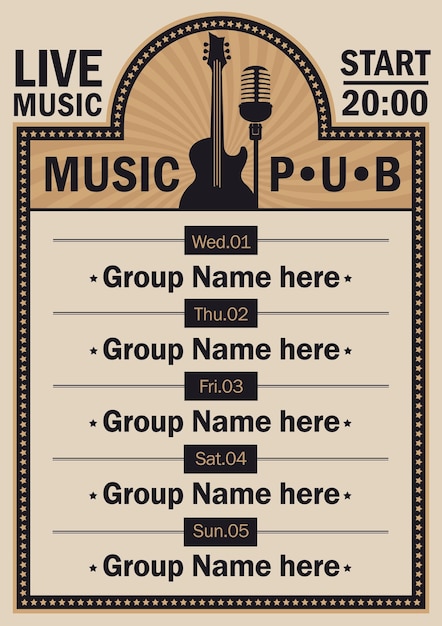 Plakat für die bierkneipe mit live-musik