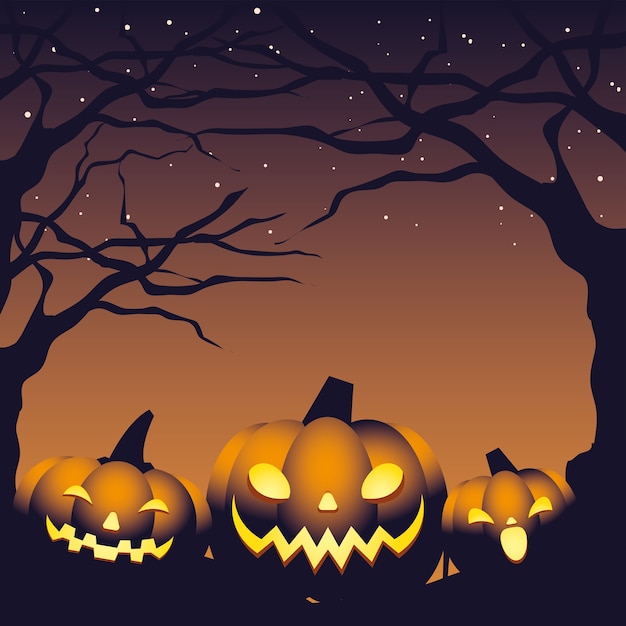 Plakat mit Kürbissen im dunklen Halloween-Nachtillustrationsdesign