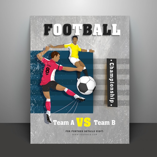 Vektor plakat- oder fliegerdesign mit fußballspielercharakter