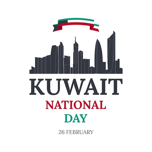 Plakat zum nationalfeiertag von kuwait 25. februar feier des nationalfeiertags von kuwait am 26. februar farben der flagge von kuwait vektorillustration