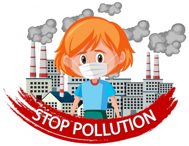 Plakatdesign für endverschmutzung mit tragender maske des mädchens