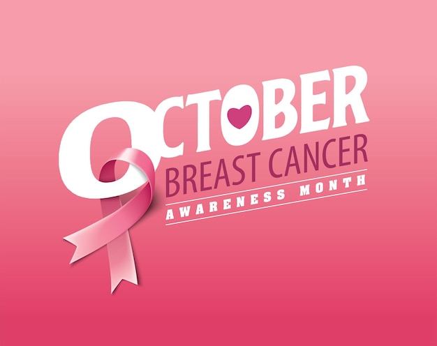 Vektor plakate für den brustkrebs-bewusstseinsmonat im oktober. realistisches rosa band-symbol für medizinisches design