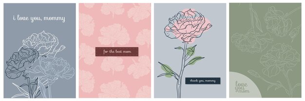 Plakate, Karten für den Muttertag, Nelkenblumen und Gratulationen für Mütter Sammlung