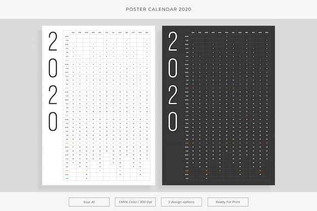 Vektor plakatkalender 2020