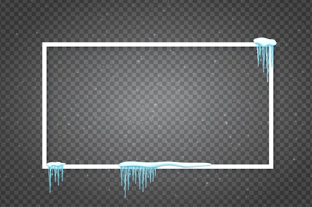 Plakatschablone mit realistischem schnee und eiszapfen. schöner winterweihnachtshintergrund