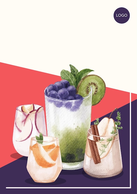 Plakatschablone mit Sodagetränkendesign für die Aquarellillustration