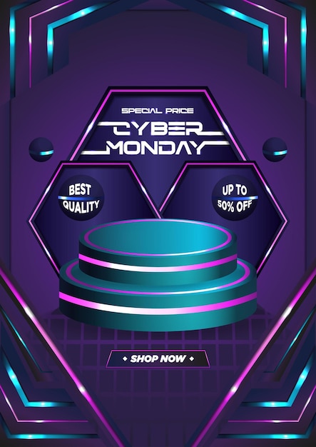 Plakatvorlage Cyber Monday Podium Hintergrund im Neon-Stil