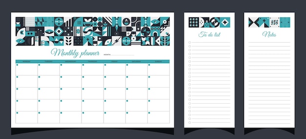 Vektor planer legen die geometrie fest. planer für monatliche aufgabenlisten und notizen