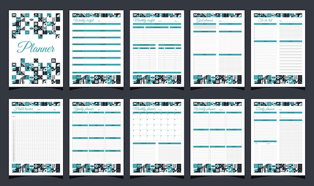 Vektor planer legen geometrie fest. täglich, wöchentlich, monatlich, jährlich. gewohnheits-tracker, to-do-liste, zielbudjet