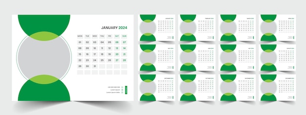 Planervorlage mit kalender für das jahr 2024