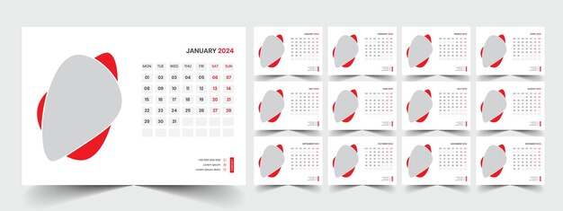 Vektor planervorlage mit kalender für das jahr 2024