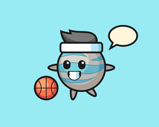 Planet cartoon spielt basketball