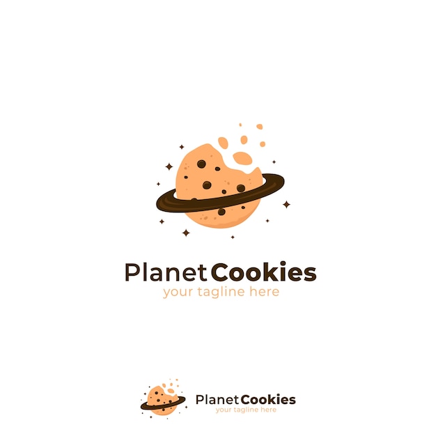 Planet cookies logo mit gebissenen cookies und planet ring symbol symbol illustration