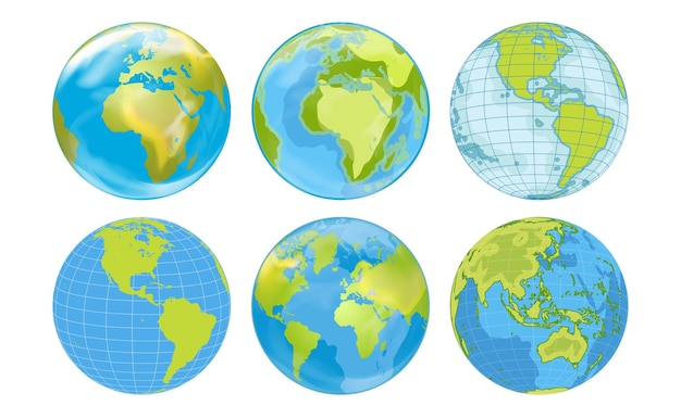 Planet Earth 3D-Ikonen in Cartoon-Stil auf weißem Hintergrund Vektor-Illustration