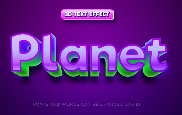 Planet violet 3d-bearbeitbarer text-effekt-stil