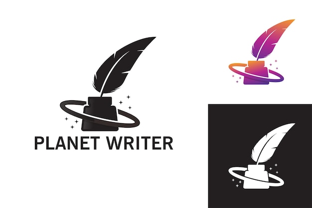 Planet writer logo vorlage premium-vektor