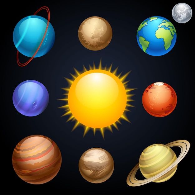Vektor planeten-symbol auf schwarzem hintergrund gesetzt
