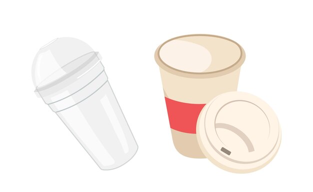 Vektor plastik- und kartonbecher-mockup mit deckel für kaffee- oder tee-milkshake oder soda-takeaway-getränk