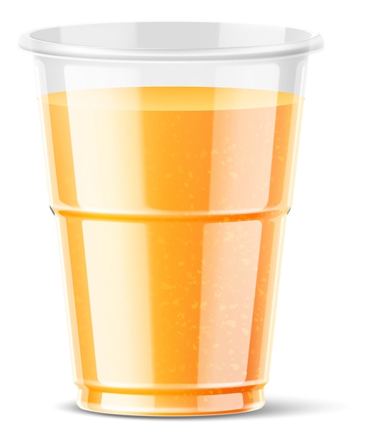 Vektor plastikbecher mit orangensaft im realistischen stil