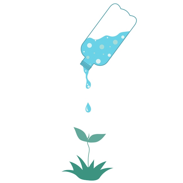 Vektor plastikflasche mit wasser, aus der ein grüner spross bewässert wird. clipart rettet ein leben