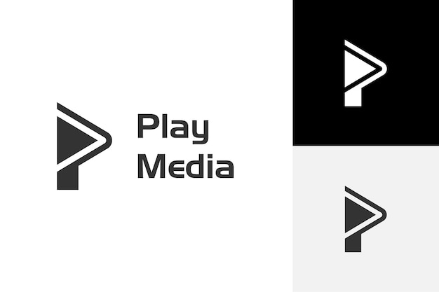 Play Media Logo mit dem Buchstaben P Play-Taste grafisches Symbol für die Multimedia-Vektor-Logo-Illustration