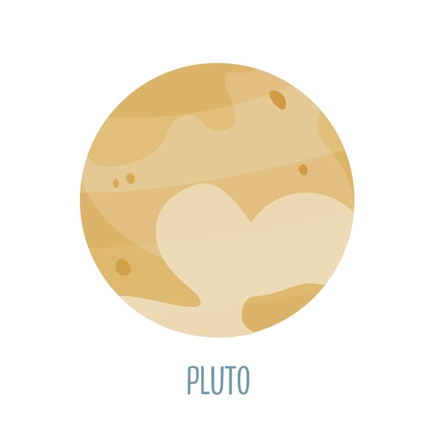 Pluto planet des sonnensystems auf weißem hintergrund vektor-illustration im cartoon-stil für kinder symbol des planeten