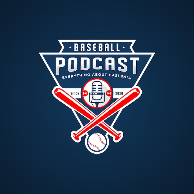 Podcast-baseball-emblem-logo-design premium-vektor