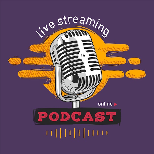 Podcast handgezeichnete Vektor-Logo-Illustration