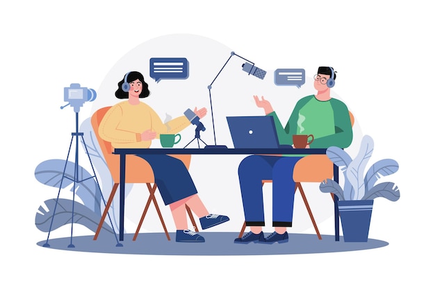 Podcast-Interview Illustrationskonzept auf weißem Hintergrund