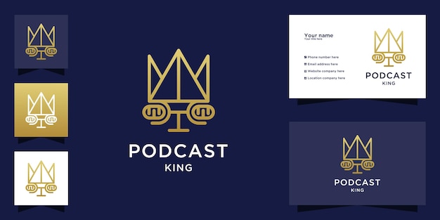 Podcast-könig-logo mit menschengesicht und visitenkarte