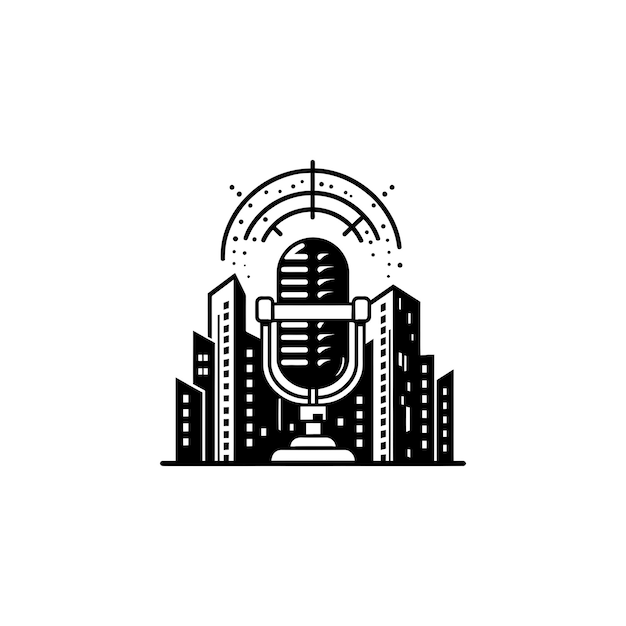 Vektor podcast-konstruktion mit riesigem mikrofon