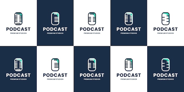 Podcast-logo-design-sammlung, vektorstudio-aufzeichnung