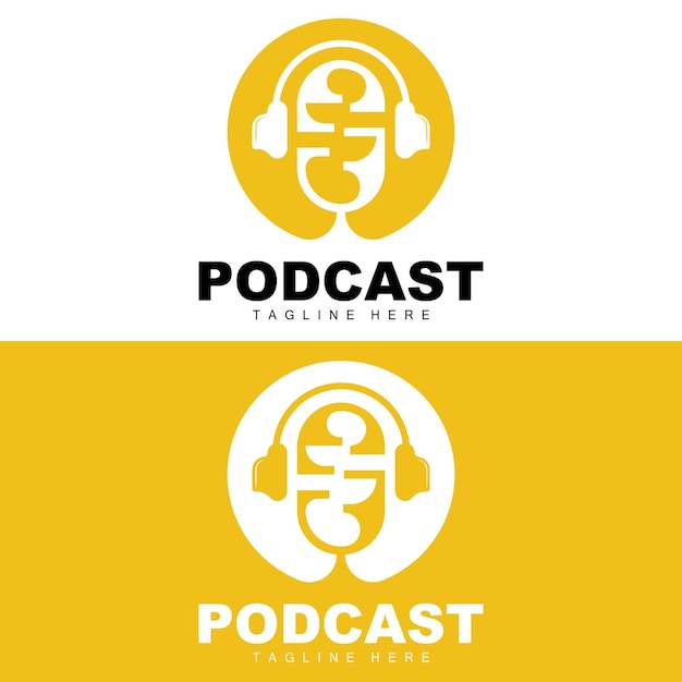 Vektor podcast-logo-vektor-headset und chat einfaches vintage-mikrofon-design