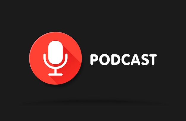 Podcast Radio Symbol Illustration. Studiotischmikrofon mit Broadcast-Text. Webcast-Audioaufzeichnungskonzept-Webbanner.