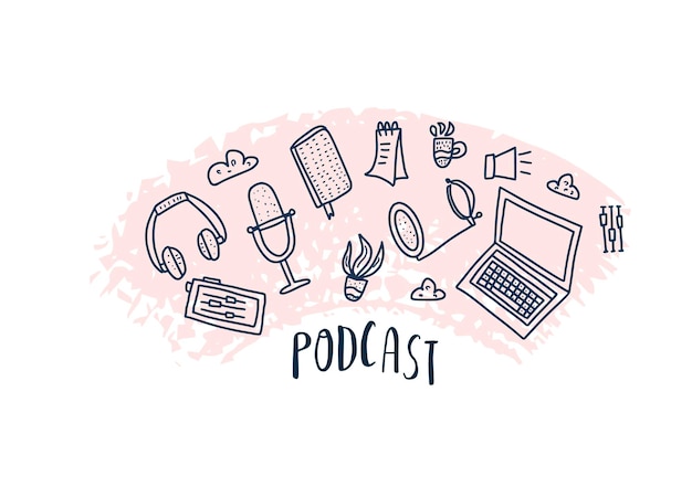 Podcast-Zeichen mit Text-Vektorelementen-Design