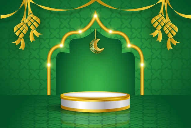 Podium-Template-Design mit islamischem Konzept-Display-Produkt-Lichteffekt hängender Ornament-Vektor