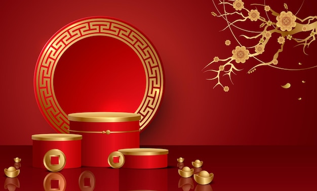 Podium und Hintergrund für chinesische Neujahrsfeste