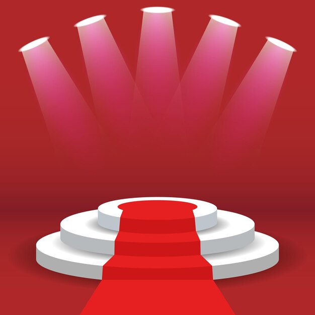 Podiumsbühne mit rotem Teppich und Lampen