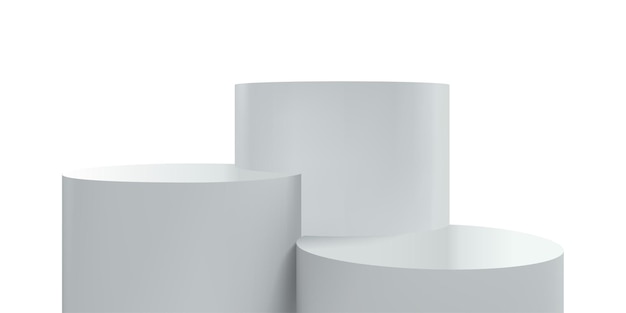 Podiumsplattform oder Bühne, weißer Stand des Vektors 3d, realistischer Produktanzeigehintergrund. Runde Podestsäulen oder Podestsäulen für Produktpräsentation oder Präsentation