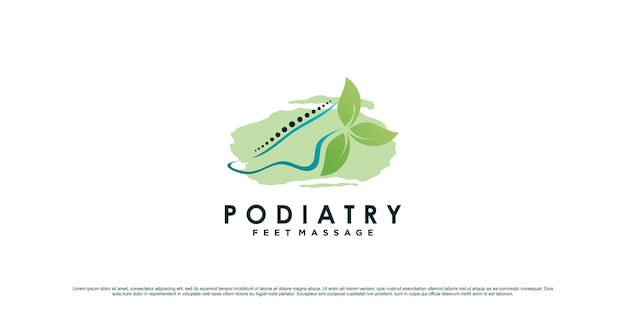 Podologie-logo-design für natürliche fußmassage mit knöchelkonzept und blattelement premium-vektor