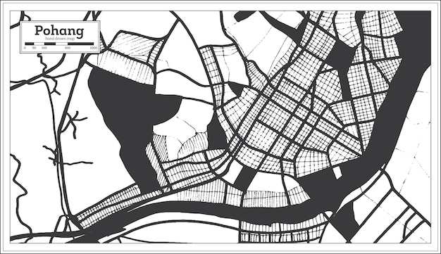 Vektor pohang südkorea stadtplan in schwarz und weiß im retro-stil