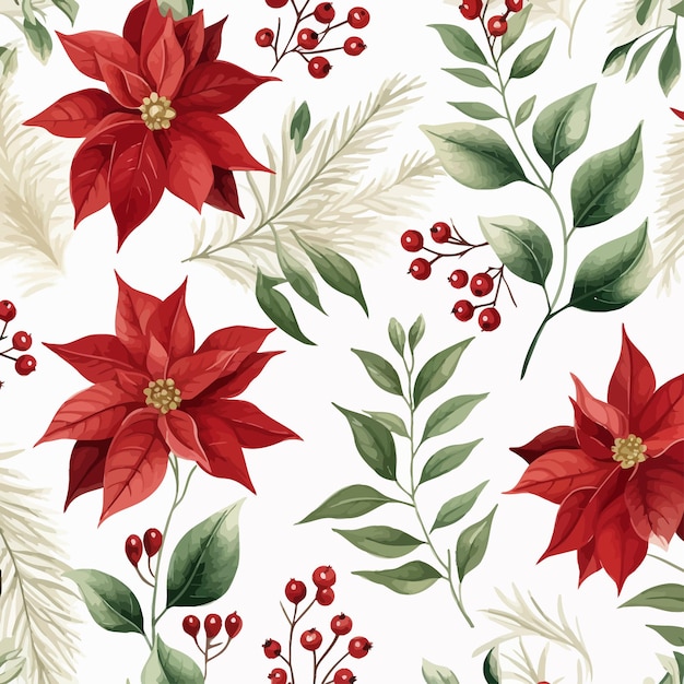 Poinsettia_christmas_seamless_pattern_with_winter vektor