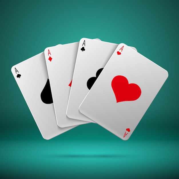 Poker blackjack-vektorkonzept des kasinos mit spielkarten mit vier assen. kombinationsspiel