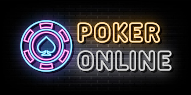 Poker online neon signs vector design template neon style