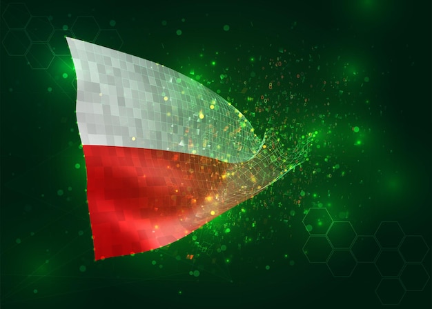 Polen auf Vektor 3D-Flagge auf grünem Hintergrund mit Polygonen und Datennummern